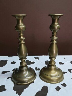 Vintage Virginia Metalcrafters Solid Brass Candlestick Holders Pair Heavy